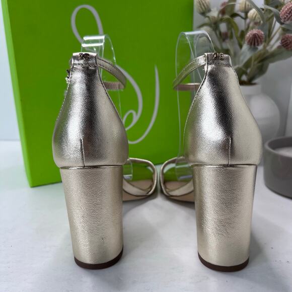 Sam Edelman Robyn Leather Ankle Strap Heel Gold I3433L4700 Women's 11M Tried On - Picture 4 of 11